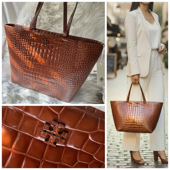 LIMITED TIME SALE - $720 Tory Burch Crocodile Thea Work Travel Laptop Tote - Picture 1 of 13